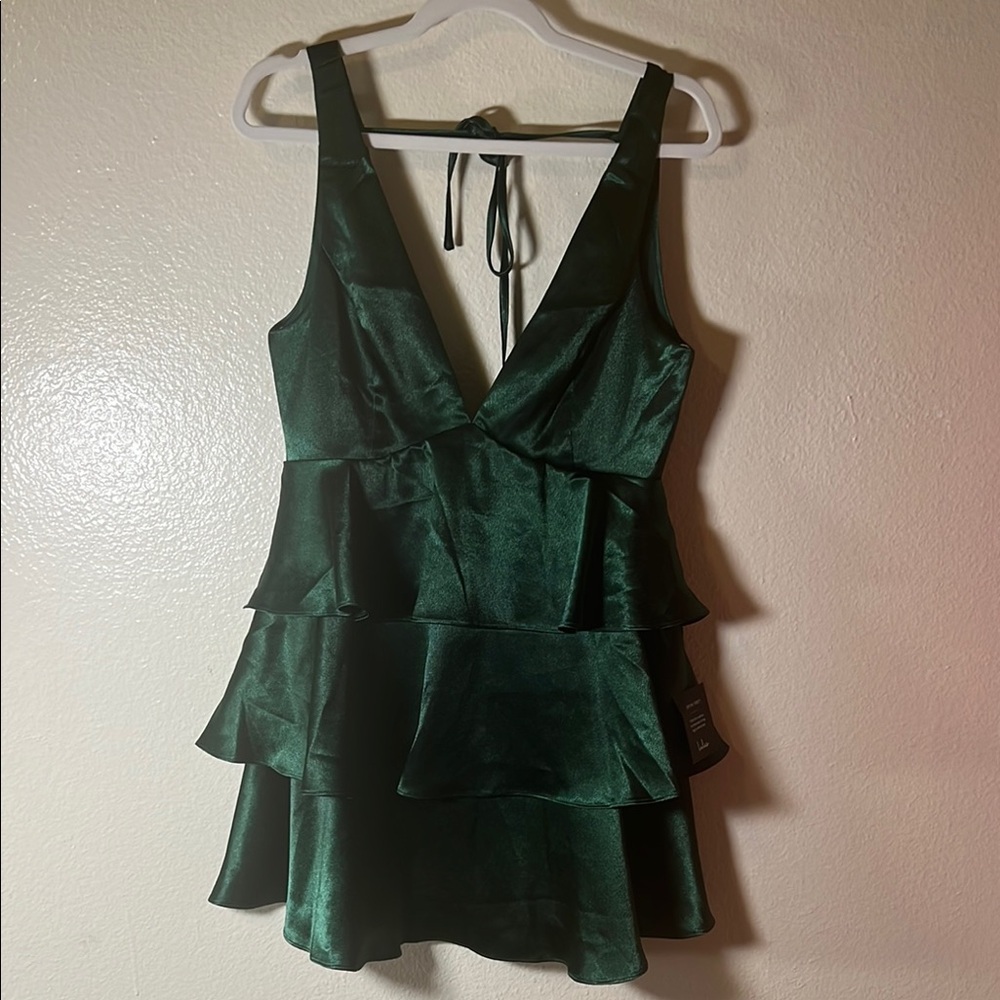 Lulu's Green Ruffled Tie Front Babydoll Dress